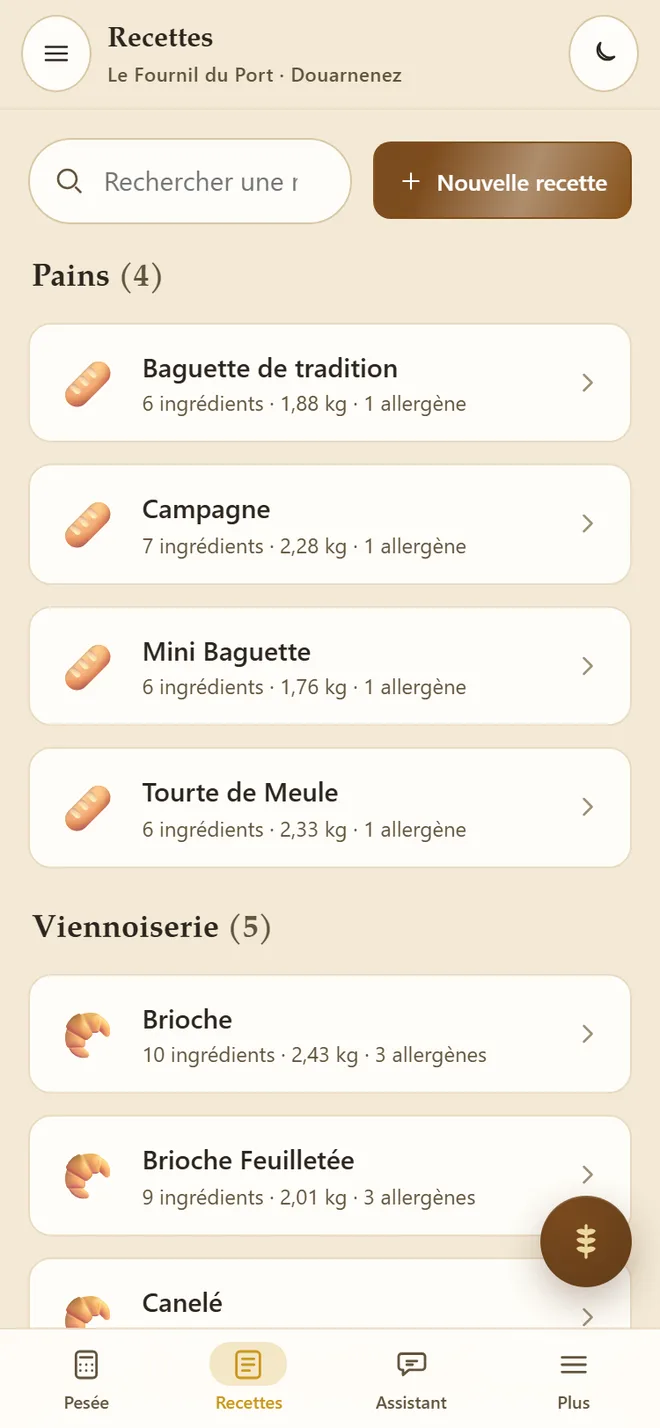 BakeryOS — recettes en grammes